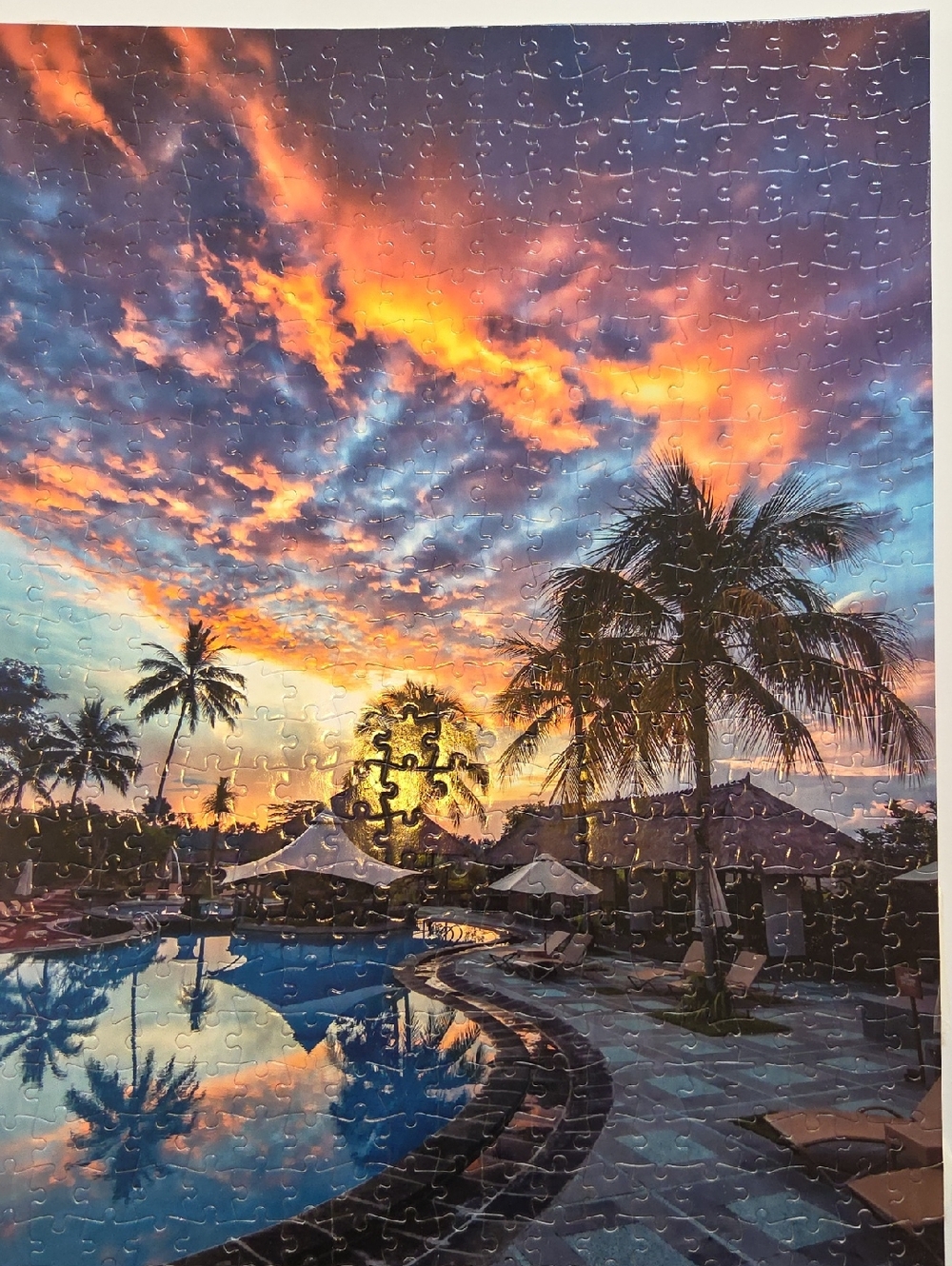 Sunset Palm Resort Wall Art Puzzle Print - Orange Blue
